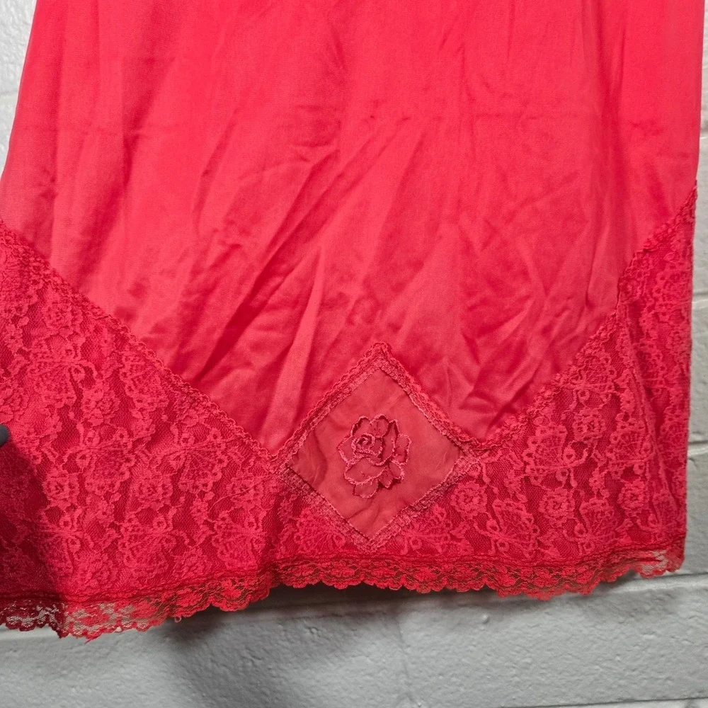 Vtg Tru Maid Red Lace Trim Slip Dress 36 Valentines Romantic Coquette Chemise